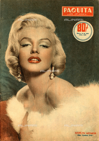 GBB-F-004193-0000 - 1955, MEXICO : The american actress MARILYN MONROE (1926 - 1962) in cover of Mexican magazine PAQUITA, march 1955. Photo on cover for the pubblicity of HOW TO MARRY A MILLIONNAIRE (1953) by Jean Negulesco. - © ARCHIVIO GBB / Archivi Alinari