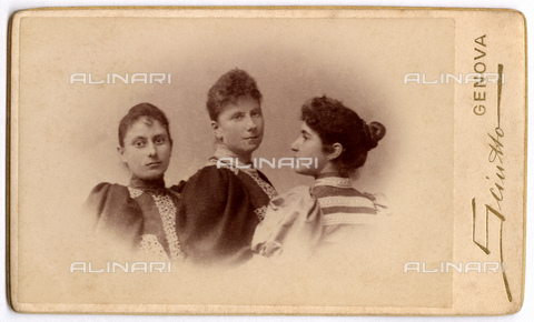 GBB-F-004896-0000 - 1894, GENOVA, ITALY : The italian family of Counts PUCCIO-PREFUMO, photo by Sciutto. In this photo (from the left)the two sisters GIUSEPPINA (Fifine or Josephine, born in Paris) and GIOVANNA (Jeanne, born in paris, later married with avvocato Giovanni Italiani in Rome) PUCCIO-PREFUMO, daughters of count Giuseppe PUCCIO (1818 - 1896) and Fanny (Francesca) PREFUMO (1835 - 1914). The girl at right side in this photo was her cousin ELVIRA PUCCIO (from Florence, daugther of Felice Puccio) married from 1889 with the brother of Giovanna and Giuseppina, his cousin Conte FRANCESCO PUCCIO-PREFUMO (born in Paris, France, 1862) and the couple have 2 sons : Beppino (Giuseppe, 1896 - 1918) death at the battle of Montello during the WWI, Rosendita Maria (born in Genova, 1898) married in 1923 with Generale Marchese Orso SERRA di Via dei SERRA (1887 - 1979) and have 3 sons. The grandfather of Francesco, Giovanna and Giuseppina, named Stefano PUCCIO was covered on Papal investiture in 1814 but was also related with the most celebrated Hero and anti-Pope of italian Risorgimento like GIUSEPPE GARIBALDI (his grandmother was Isabella Margherita PUCCIO from Chiavari, 1742 - 1813) and GIUSEPPE MAZZINI. - © ARCHIVIO GBB / Archivi Alinari