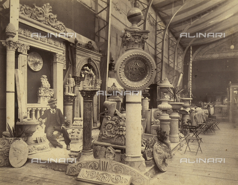 GCQ-A-003404-0005 - Immigration of the Italians to the Republic of Guatemala: the sculptor, Antonio Doninelli, sitting in his shop strewn with works in marble - Date of photography: 1904-1906 ca. - Alinari Archives, Florence