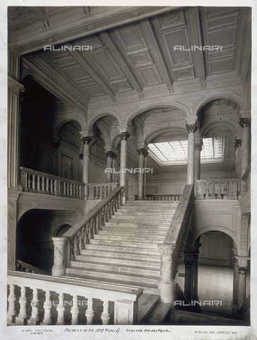 GCQ-A-003407-0052 - A flight of the main staircase in the Palace of Adly Pasha Yeghean, realized by the architect Antonio Lasciac, in Cairo - Date of photography: 1910-1915 ca. - Alinari Archives, Florence