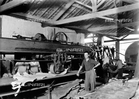 GCQ-A-008558-0014 - Activities of Italians Abroad. "Merchants and Industrialists of Belo Horizonte" in Brazil; the leather press in the tannery of the Italian Francesco Carrato - Date of photography: 1930-1935 - Alinari Archives, Florence