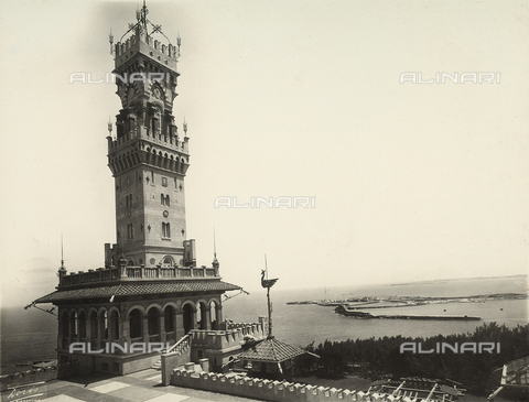 GCQ-F-009158-0000 - "Archive of the works by Italian talent abroad;" the tower of the Royal Palace of Montazah, seen from the terrave, Alexandria, Egypt. The complex was built by the architect Ernesto Verrucci - Date of photography: 1930-1940 ca. - Alinari Archives, Florence