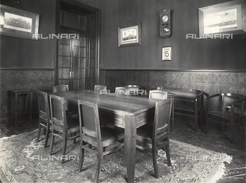 GCQ-F-009177-0000 - "Archive of works by Italian talent abroad;" the meeting room at the seat of the Associazione Internazionale Soccorsi Sanitari in Alexandria, Egypt. The complex was built by the architect Ernesto Verrucci - Date of photography: 1930-1940 ca. - Alinari Archives, Florence