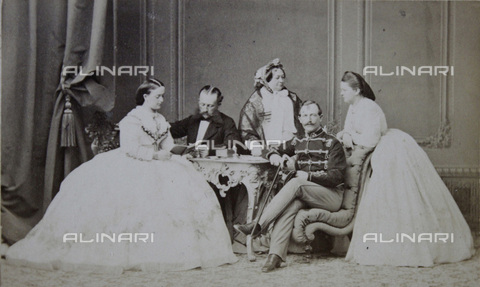 IMA-F-643983-0000 - Family portrait of a mother with her two daughters and their husbands, one is officer of the imperial Army - Date of photography: 1867 - Victor Angerer / Austrian Archives / brandstaetter images /Alinari Archives