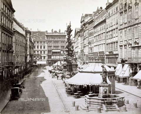 MFC-A-004636-0005 - The famous Grabenplatz. In the foreground one of the old fountains with the 'Pestsà¤ule', imposing monument erected in 1693 as thanks for the end of the plague - Date of photography: 1875-1880 ca. - Alinari Archives, Florence