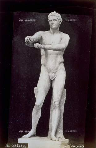 MFC-A-004674-0034 - Statue of Apoxyómenos, roman copy of an original by Lysippus, depicting an athlete. The work is currently in the Vatican Museums - Date of photography: 1870-1880 ca. - Alinari Archives, Florence
