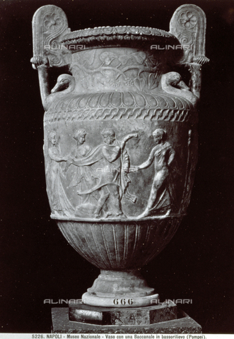 MFC-A-004682-0018 - A krater decorated in bas-relief with scenes of a bacchanalia. The vase comes from Pompeii and is now in the Museo Archeologico Nazionale in Naples - Date of photography: 1880-1890 ca. - Alinari Archives, Florence