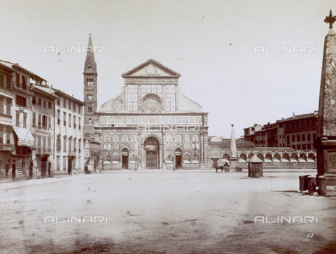 MFC-F-000469-0000 - Panorama of Piazza Santa Maria Novella in Florence and the Church of Santa Maria Novella and the bell tower in the background - Date of photography: 1855 ca. - Alinari Archives, Florence