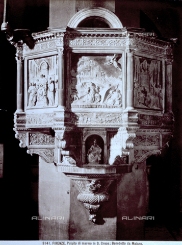 MFC-F-000657-0000 - Marble pulpit, by Benedetto da Maiano, in the Church of Santa Croce in Florence - Date of photography: 1880-1890 ca. - Alinari Archives, Florence
