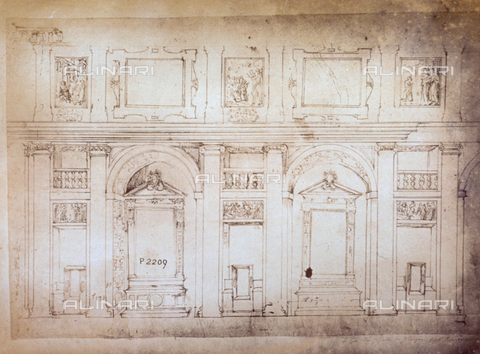 MFC-F-001775-0000 - Sketch by Bartolomeo Ammannati probably for the interior of the Church of San Giovannino dei Gesuiti in Florence - Date of photography: 1865 ca. - Alinari Archives, Florence
