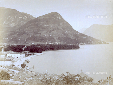 MFC-F-002198-0000 - Panorama of the Lake of Lugano. In the background Monte Brè - Date of photography: 1870-1880 ca. - Alinari Archives, Florence