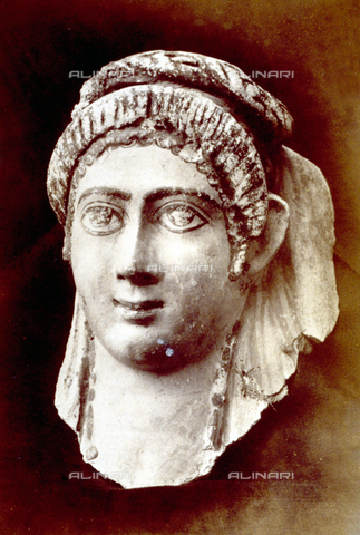 MFC-S-000076-0002 - Sculpture from the hellenistic period, in encaustic and tempera, of female greco-egyptian head - Date of photography: 1870 ca. - Alinari Archives, Florence