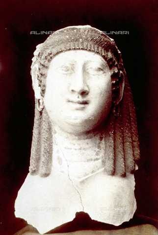 MFC-S-000076-0004 - Sculpture from the hellenistic period, in encaustic and tempera, of female greco-egyptian head - Date of photography: 1870 ca. - Alinari Archives, Florence