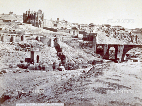 MFC-S-000094-0001 - Panorama of Toledo with the 'Puente de S. Martin' on the river Tagus, the city wall and the Church of S. Juan de los Reyes - Date of photography: 1870-1880 ca. - Alinari Archives, Florence