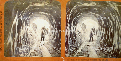 PDC-F-000427-0000 - View of a pass through a tunnel of ice; three men are outside - Date of photography: 185-1875 ca. - Alinari Archives, Florence