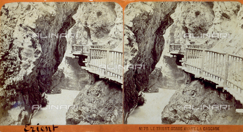 PDC-F-000429-0000 - Wooden footbridge over a precipice along the course of the river Trient at a point where the water has eroded a narrow ravine in the rock - Date of photography: 05/1871 - Alinari Archives, Florence