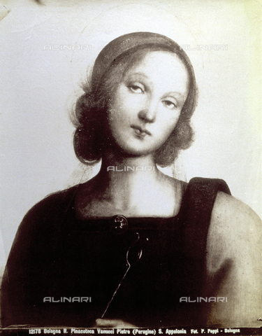 PDC-F-001753-0000 - Detail of the panel painting of the "Madonna in glory and Saints" by Perugino, in the Pinacoteca Nazionale of Bologna. The picture centers on Saint Apollonia - Date of photography: 1880-1900 ca. - Alinari Archives, Florence