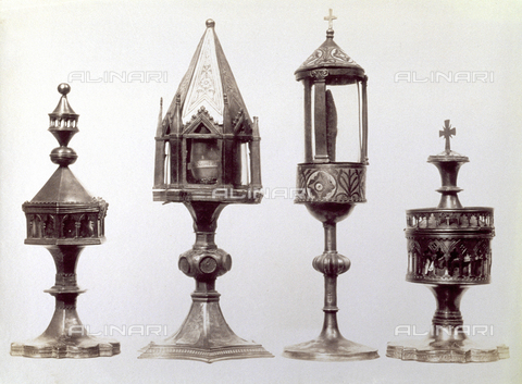 PDC-F-001757-0000 - Four reliquaries, 13th-14th cent., in the Museum of San Petronio in Bologna - Date of photography: 1880-1900 - Alinari Archives, Florence