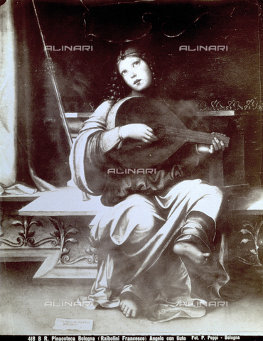 PDC-F-001764-0000 - Detail of the "Pala Felicini" painted by Francesco Francia. The picture centers on a music-making angel. The work is in the Pinacoteca Nazionale in Bologna - Date of photography: 1880-1900 - Alinari Archives, Florence