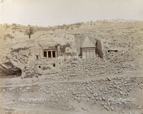 PDC-S-000275-0023 - View of the grotto of James and the tomb of Zachariah, in the Josaphat Valley, near Jerusalem - Date of photography: 1860 -1870 - Alinari Archives, Florence