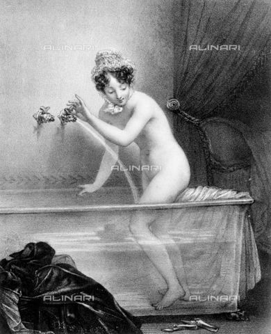 RVA-S-000575-0001 - "Les préludes de la toilette", Lithograph by G. Frey, French National Library, Paris - Neurdein / Roger-Viollet/Alinari