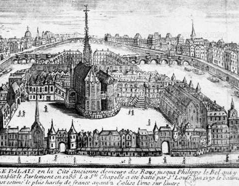 RVA-S-003044-0011 - Paris. The Holy Chapel and the law courts. Engraving, 17th century. French National Library. - Albert Harlingue / Roger-Viollet/Alinari