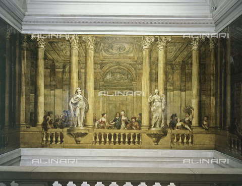 RVA-S-023652-0002 - Paolo-Antonio Brunetti (1723-1783). Mural of the stairs of the Luynes Hotel : characters in an architecture decoration (1748). Paris, musée Carnavalet. - L. Degrà¢ces et P. Joffre Musée Carnavalet / Roger-Viollet/Alinari