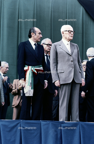 TEA-S-532026-B097 - Bologna massacre of 08.02.1980 in the train station: the President Sandro Pertini during the commemoration of the victims - Date of photography: 08/1980 - Alinari Archives, Florence