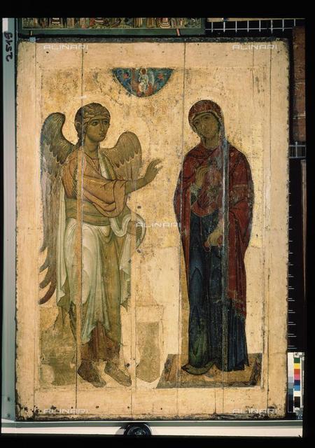 Annunciazione di Ustyug, 1130-1140, tempera su tavola, 238x168, icona russa, Galleria Statale Tretyakov, Mosca